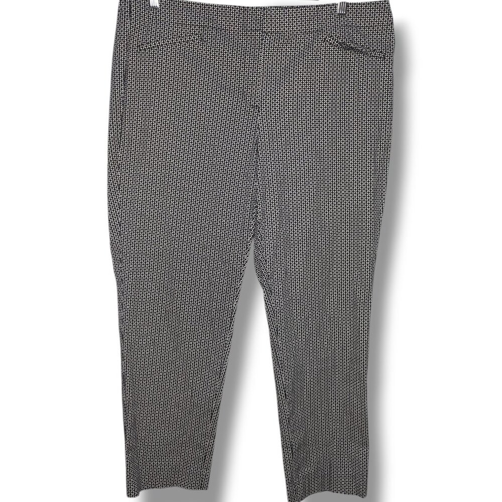 J.Jill Mid Rise Ankle Pants Womens 14 White Black Geometric Smart Casual Pixie